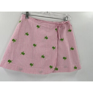Lilly Pulitzer Pink Stripe Seersucker Turtle Embroidery Wrap Skirt Size 10 kids